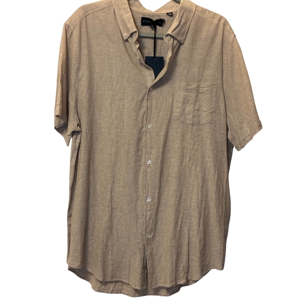 Five Four Diego Mens XL Khaki Tan Linen Blend Short Sleeve Button Down Shirt NEW